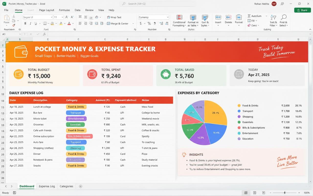Pocket Money & Expense Log dashboard preview