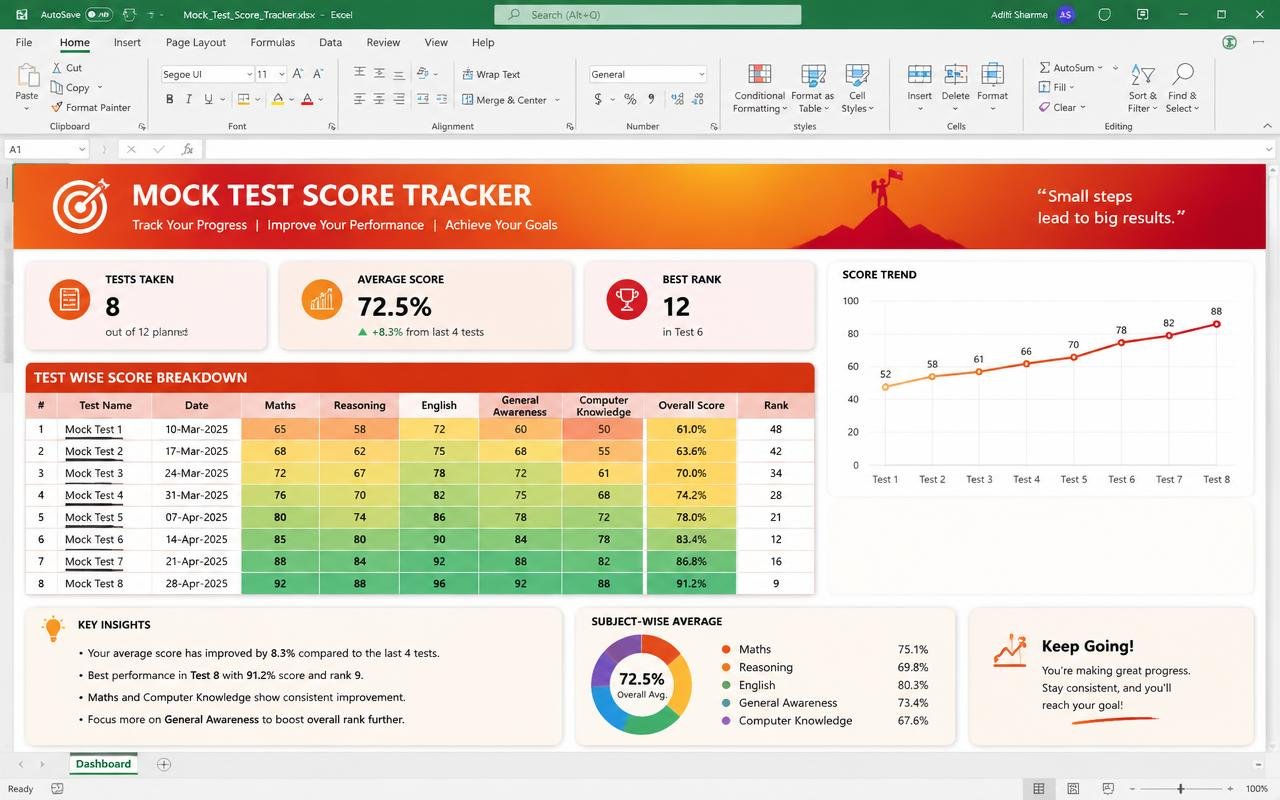 Mock Test Score Tracker dashboard preview