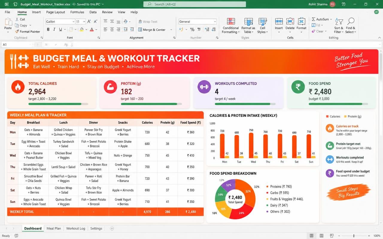 Budget Meal & Workout Tracker dashboard preview
